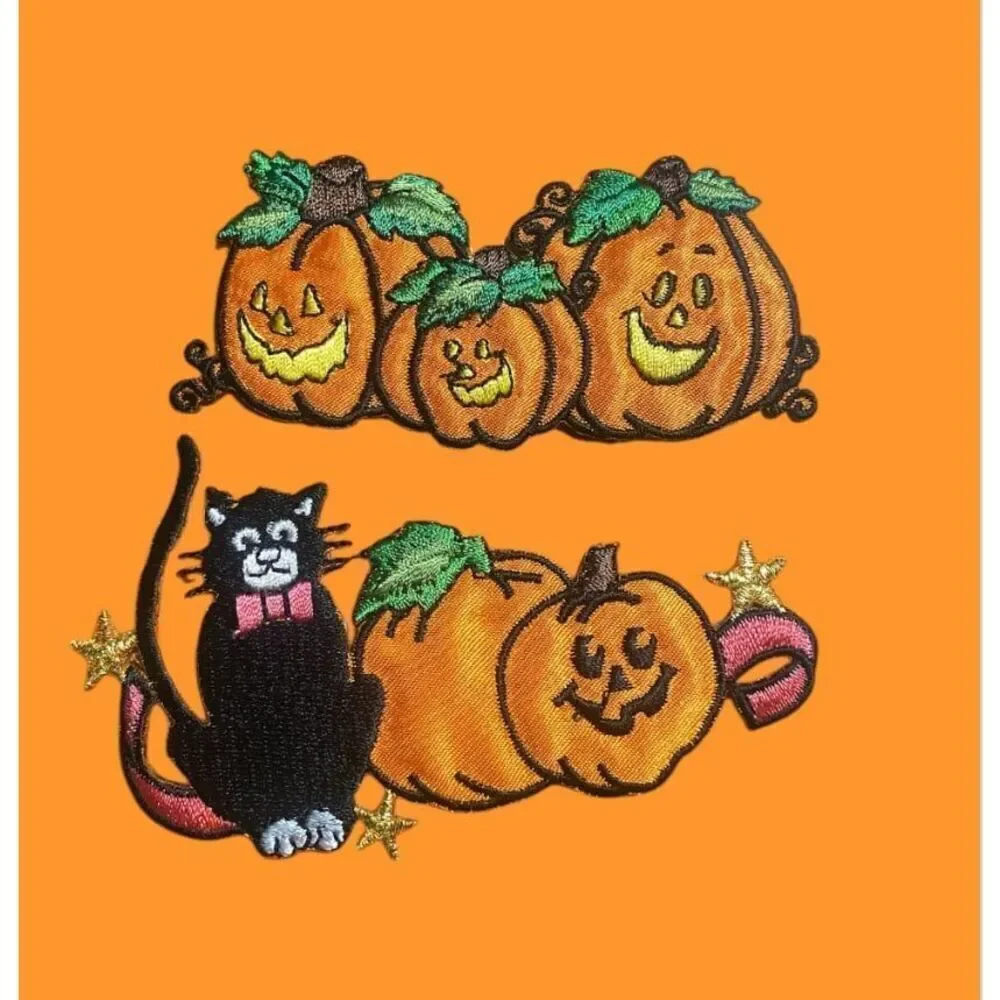 Vintage Halloween iron on patches 90s jack o lantern black cat pumpkins patch